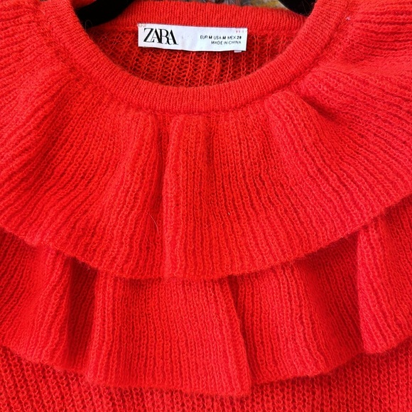 ZARA RED RUFFLE SWEATER - Picture 3 of 4